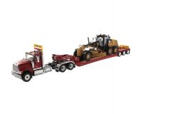 International 1:50 HX520 Tandem Red with XL120 Red Trailer and Cat 12M3 Grader
