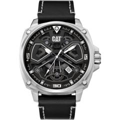 CAT AJ Watch - Black/Silver with Leather Strap