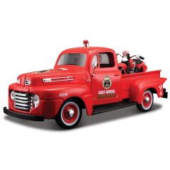 1:24 Ford 1948 F-1 Red Pickup and 36 Harley-Davidson Knucklehead