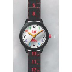 Cat Kids silver and blk/red Silicone Watch